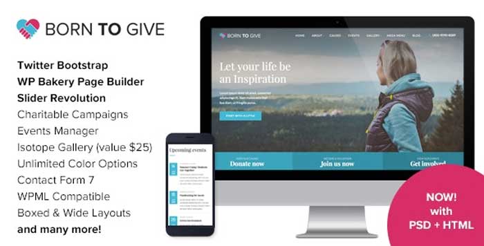 Download free Born To Give v2.9.1 - Charity Crowdfunding Responsive WordPress Theme