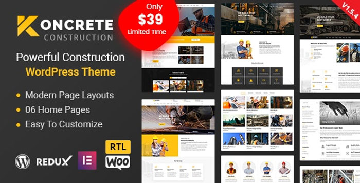 Download Free Koncrete  - Construction Building WordPress Theme