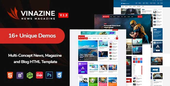 Download free Vinazine - Multi-concept News, Magazine HTML Template